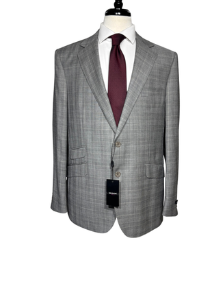 Galvani Collezione Mens Gray Windowpane Notch Lapel Classic Fit 2-Button Wool Suit - 44R