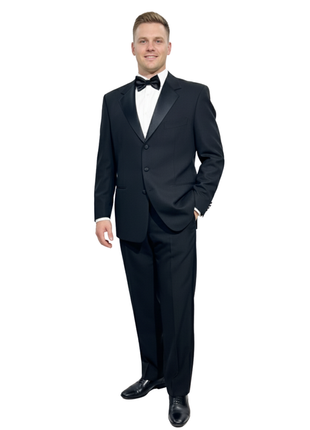 Pal Zileri Mens Solid Black Satin Notch Lapel Classic Fit 3-Button Wool Tuxedo - 44L