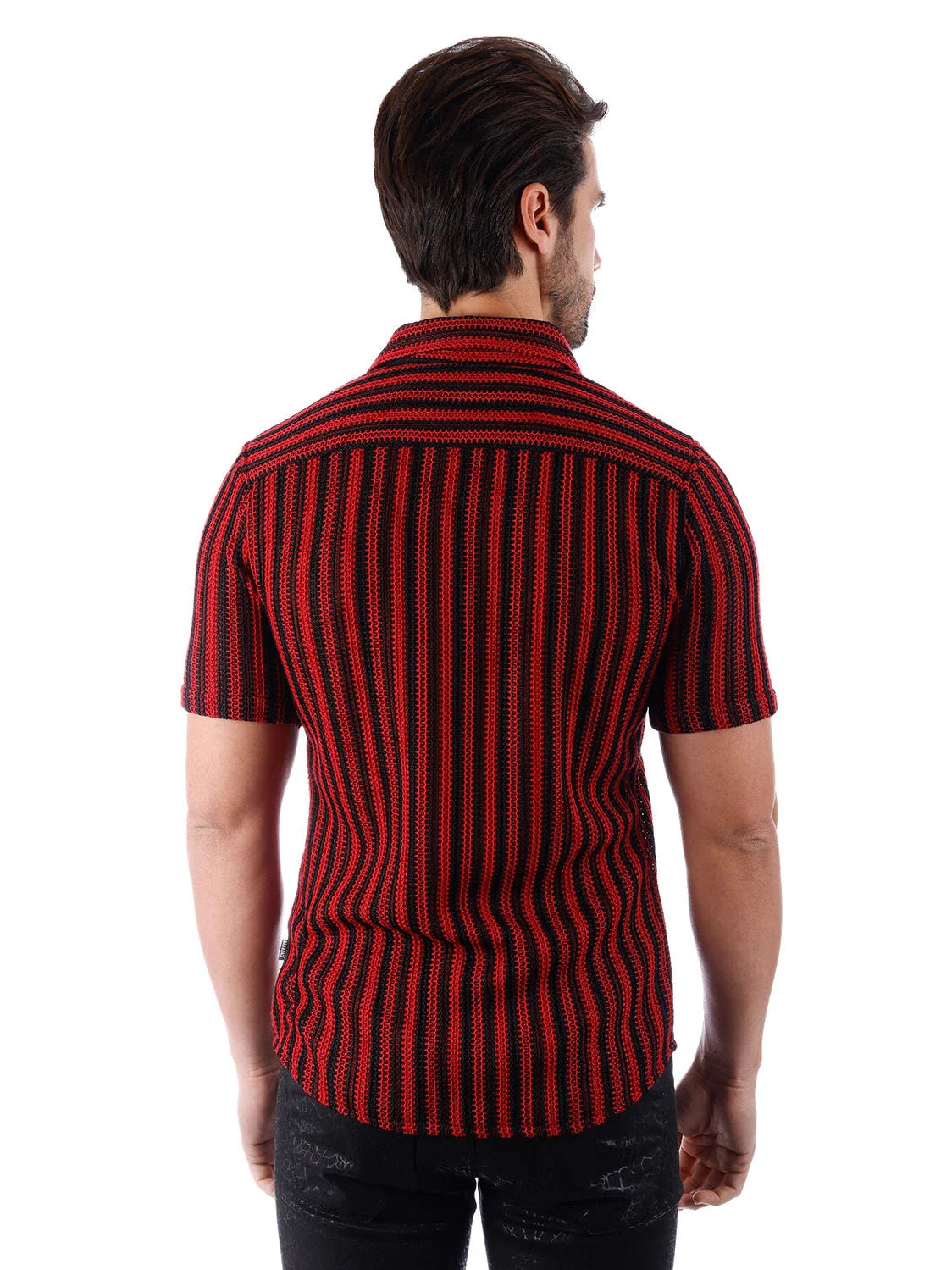 Barabas Camisa de manga corta de punto 100% algodón a rayas rojas y negras para hombre