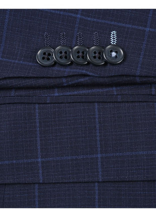 English Laundry Navy Windowpane Slim Fit Notch Lapel 2 Button Stretch Suit