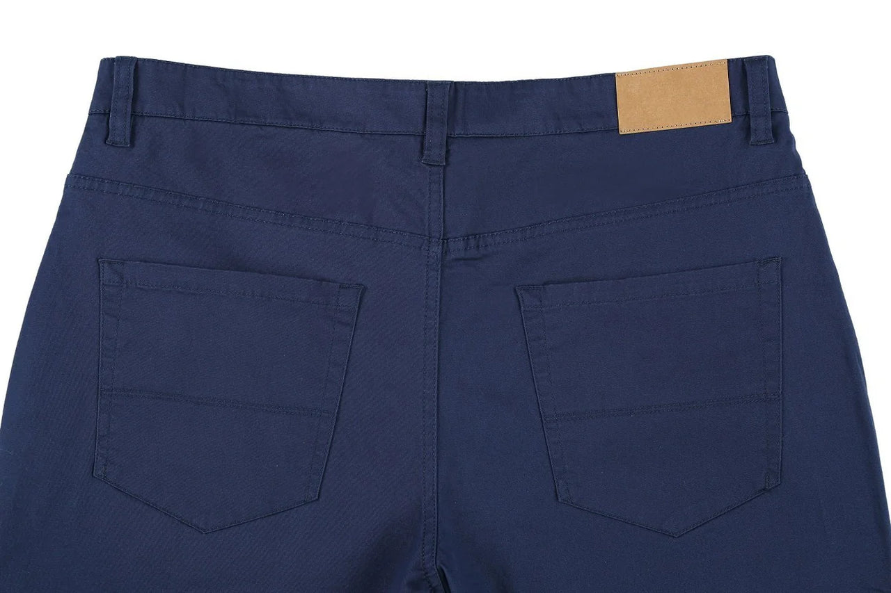 Pantalones chinos con frente plano y lavado elástico de algodón con 5 bolsillos para hombre