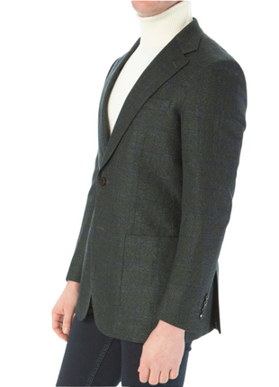 Sartoria Mazara Mens Classic Fit Green With Blue Check 2 Button Stretch Blazer Sportcoat
