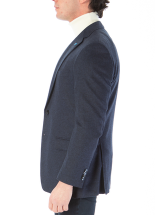 Blujacket Mens Navy Blue Regular Fit Silk Cashmere 2 Button Blazer Sportcoat