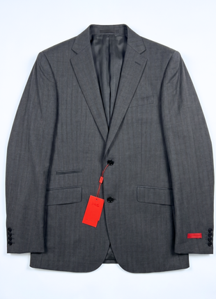 Bartorelli Napoli Mens Blue-Gray Subtle Pinstripe Notch Lapel Classic Fit 2-Button Wool Suit with Ticket Pocket  - 40L