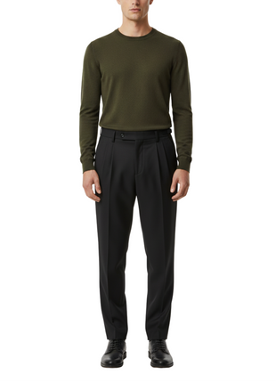 Canuti Solid Black Corduroy Pleated Front Adjustable-Tab Stretch Pants