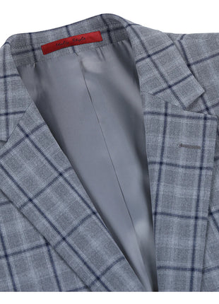 Raphael Mens Gray & Blue Windowpane Slim Fit Notch Lapel 2 Button Stretch Suit