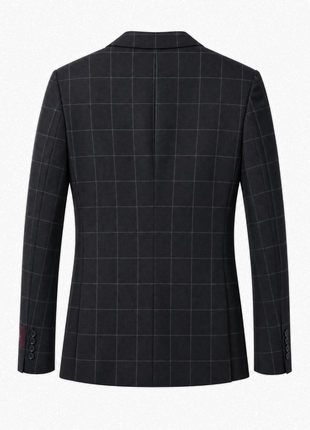 Mazara Mens Black With Gray Windowpane Slim Fit Double-Breasted Wool Suit