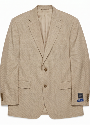 Beragamo Beige Textured Modern Fit Notch Lapel 2-Button Wool Sport Coat