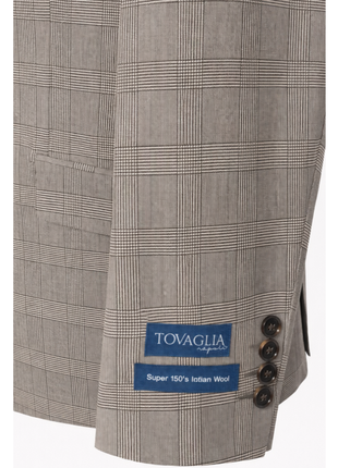 Tovaglia Mens Tan Glen Plaid Classic Fit Peak Lapel Wool 2-Button Suit