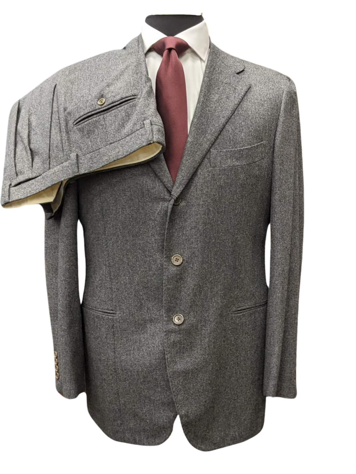 Sartoria Partenopea Mens 40L Solid Gray 100% Wool 3 Button 2 Piece Suit