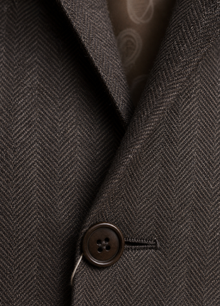Canali Taupe Brown Herringbone Portly Fit Wool Notch Lapel 2-Button Sport Coat 48R
