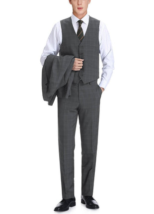 Men's 3-Piece Classic Fit Single Breasted Windowpane Suit
