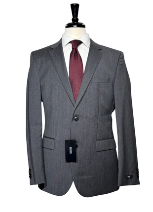 Hugo Boss Mens Gray Herringbone Notch Lapels Wool 2-Button Suit - 40R