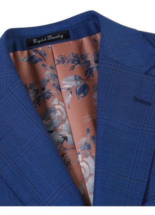 English Laundry Blue Tonal Windowpane Slim Fit Notch Lapel 2 Button Wool Suit