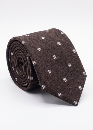 Letteriello Brown with While Polka Dots pattern Italian Wool Silk Blend Neck Tie