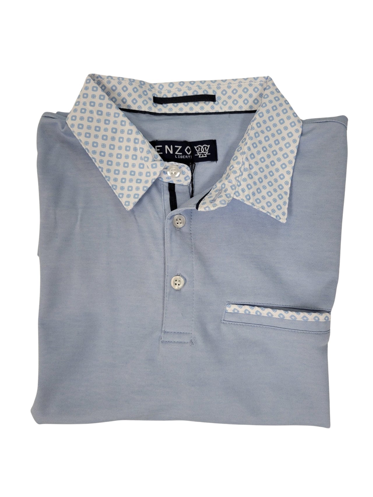 Enzo Liberti Polo de manga corta 100% algodón azul claro liso para hombre