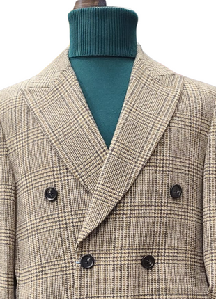 Canuti By Steven Land Mens Brown Glen Plaid Double Breasted 100% Wool Overcoat
