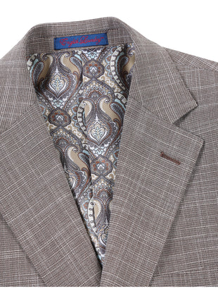 English Laundry Light Brown Check Slim Fit Notch Lapel 2 Button Stretch Suit With Patch Pockets