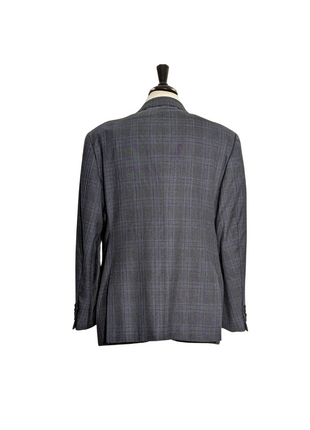 Armani Collezioni Navy Blue and Gray Check 100% Wool Notch Lapel 2 Button Suit 46R