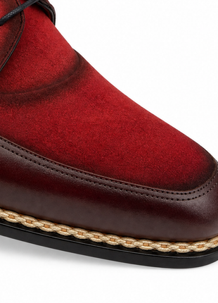 Mezlan Blood Red Suede Cap Toe Lace-Up Derby Dress Shoes with Braided Detail