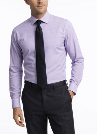 Proper Shirtings Lavender Pintripe Contemporary Fit Spread Collar Wrinkle Free 100 2 Ply Cotton Dress Shirt