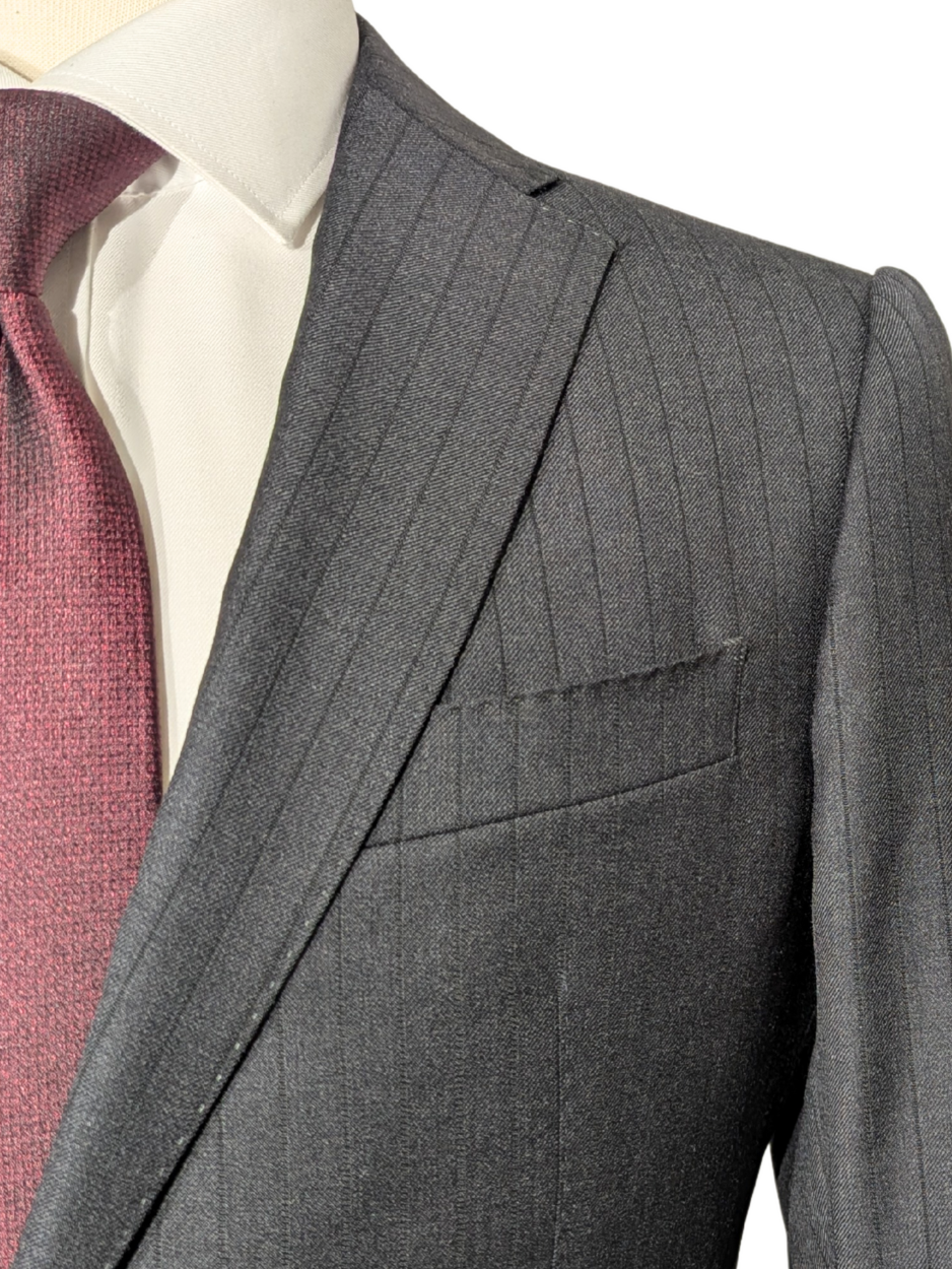 Armani Collezioni M-Line Charcoal Grey Pinstriped Notch Lapel Armani Collezioni M-Line Charcoal Grey Pinstriped Notch Lapel