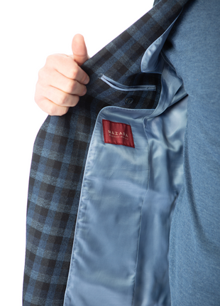 Sartoria Mazara Mens Slim Fit Black & Blue Check 100% Wool Blazer Sportcoat