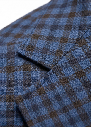 Mazara Mens Blue and Brown Checked Classic Fit Patch Pockets Sportcoat
