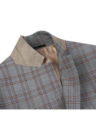 Men's Two Piece Slim Fit Stretch Windowpane Check Dress Suit