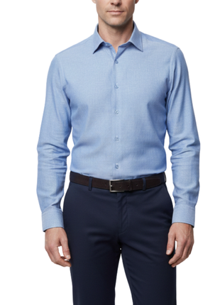Proper Mens Blue Contemporary Fit Spread Collar 100% Linen Dress Shirt - The Suit Depot