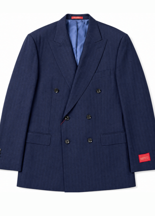 Mazara Mens Dark Navy Pinstriped Slim Fit Double Breasted Wool Suit