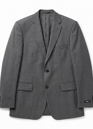 Hugo Boss Mens Charcoal Textured Notch Lapel Slim Fit 2-Button Wool Suit - 38R