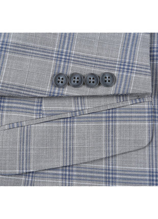 Men's Slim Fit Notch Lapels Light Gray Check Suits