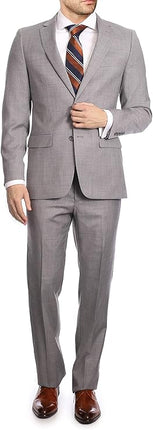 Mens Classic Fit Light Gray Two Button 100% Wool Suit