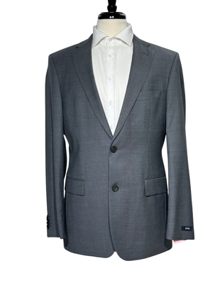 Hugo Boss Mens Gray Textured Notch Lapels Classic Fit 2 Button Wool Suit - 40L - The Suit Depot