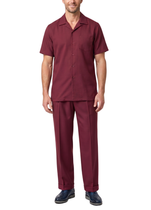 Apollo King Royal Diamond Burgundy Regular Fit Cuban Collar Walking Suit