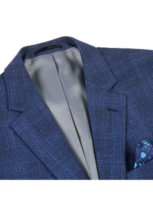 Men's Classic Fit Single Breasted Two Button Navy Big-Plaid Suit Jacket Blazer