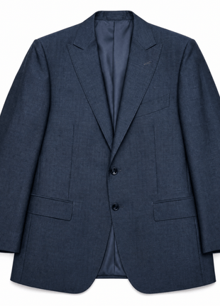 Ermenegildo Zegna Trofeo Mens Blue Textured Peak Lapel Slim Fit 2-Button Wool Mohair Suit - 40L