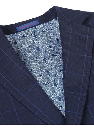 English Laundry Navy Windowpane Slim Fit Notch Lapel 2 Button Stretch Suit