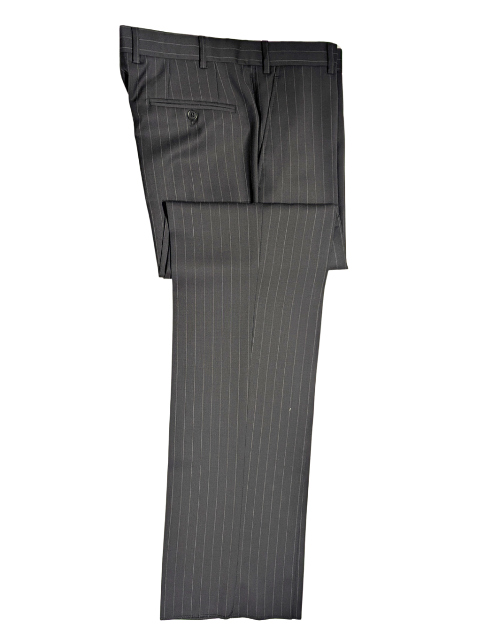 Armani Collezioni Black Pinstriped Notch Lapel Wool 2-Button Suit