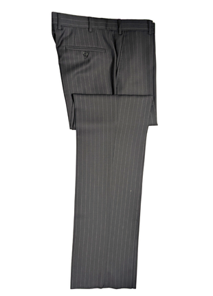 Armani Collezioni Black Pinstriped Notch Lapel Wool 2-Button Suit - 46R - The Suit Depot