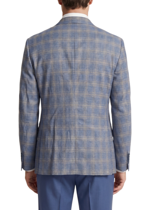 Bellucci Blue Windowpane Tailored Fit Potch Pockets Stretch 2-Button Sport Coat