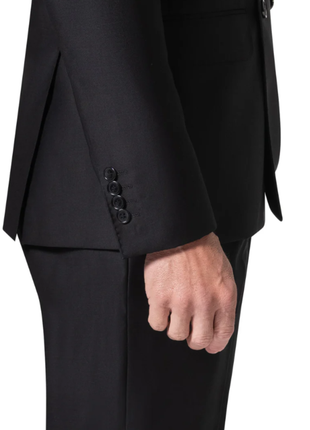 Berragamo Elegant Solid Black Modern Fit Peak Lapels Double Breasted Wool Suit