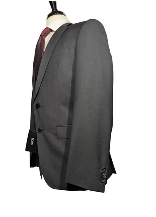 Hugo Boss Super 100s Black Textured Slim Fit Notch Lapels Wool 2-Button Suit - 38R