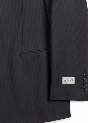 Armani Collezioni Navy Tonal Pinstriped Notch Lapel 2-Button Wool Stretch Suit - 48R