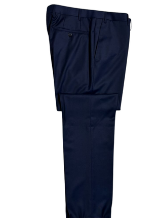 Corneliani Mens Solid Navy Blue Fully-Canvassed Peak Lapels Slim Fit Double Breasted Wool Suit - 42R - The Suit Depot