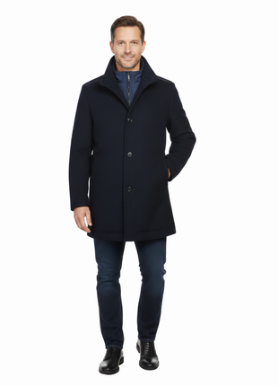 Raphael Solid Navy Wool Blend Short Coat