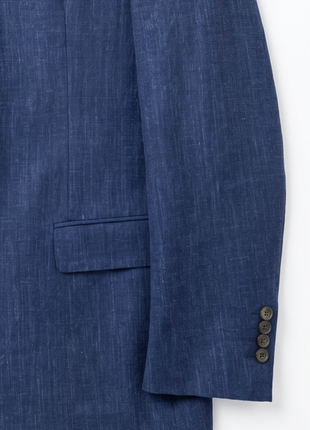 Brunello Cucinelli Mens Blue Heathered Textured Notch Lapel Slim Fit 3-Button Wool Blend Suit with Ticket Pocket  - 44L