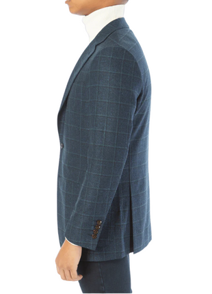 Sartoria Mazara Mens Classic Fit Blue With Green Check 2 Button Blazer Sportcoat