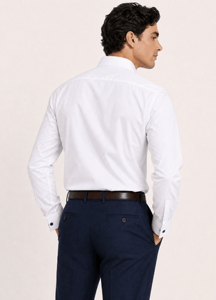 Christopher Morris Solid White Classic Fit Cotton Cutaway Collar Non-Iron French Cuff Dress Shirt